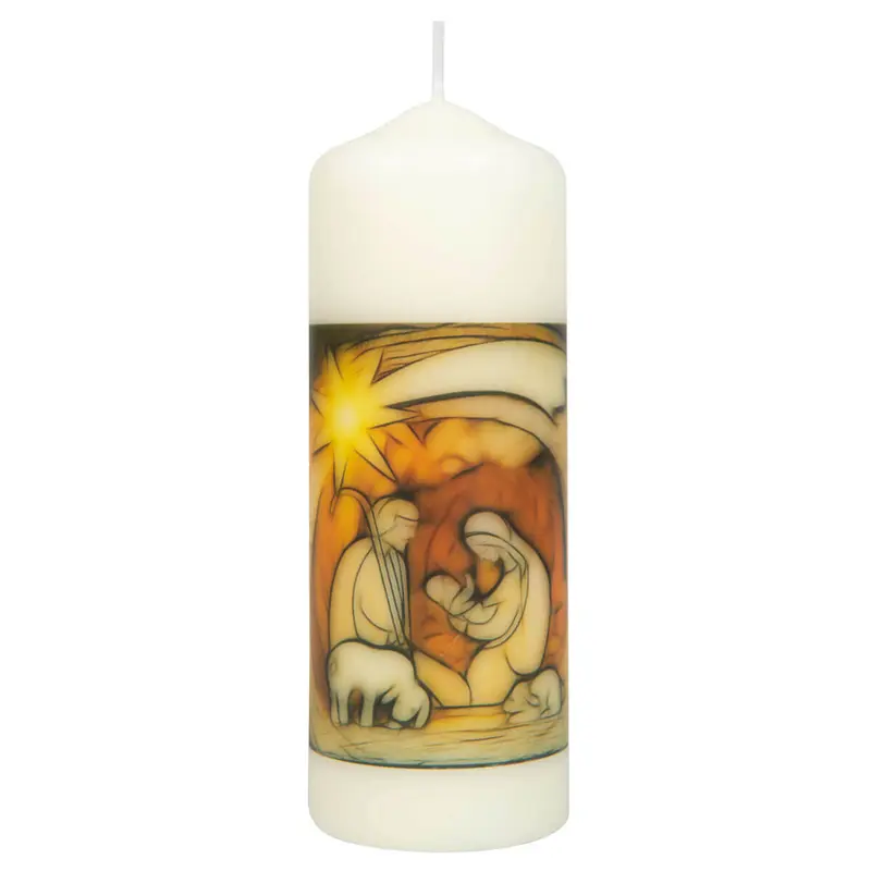 Kerze 14 cm mit Krippenmotiv "Heilige Familie"