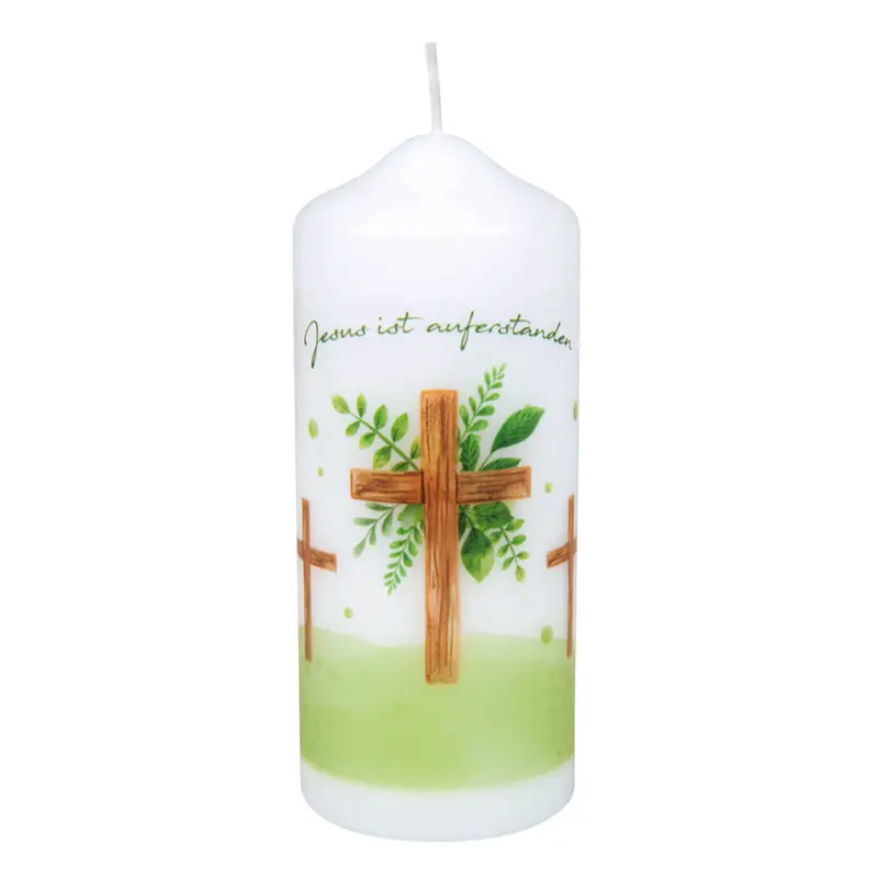 Kerze Osterkreuz "ist auferstanden" 12cm