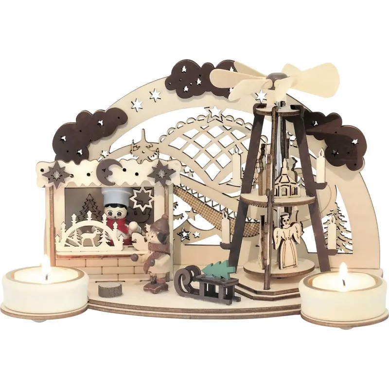 Kerzenhalter "Backstübchen Weihnachtsmarkt", für 2 Teelichte, natur, 15 cm