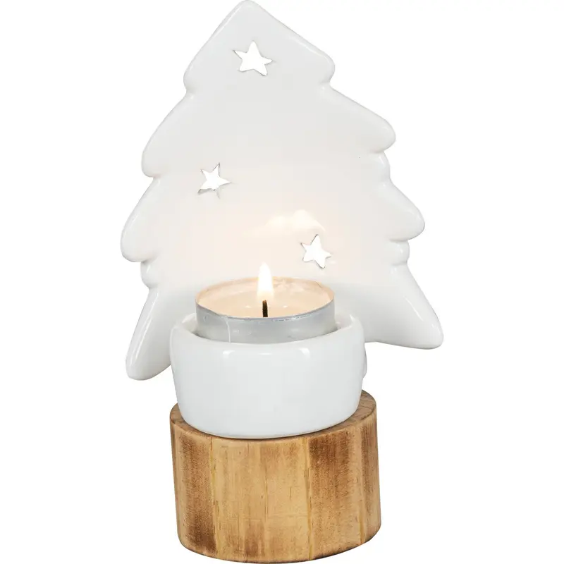 Kerzenhalter für 1 Teelicht "Baum auf Holzsockel", 16 cm