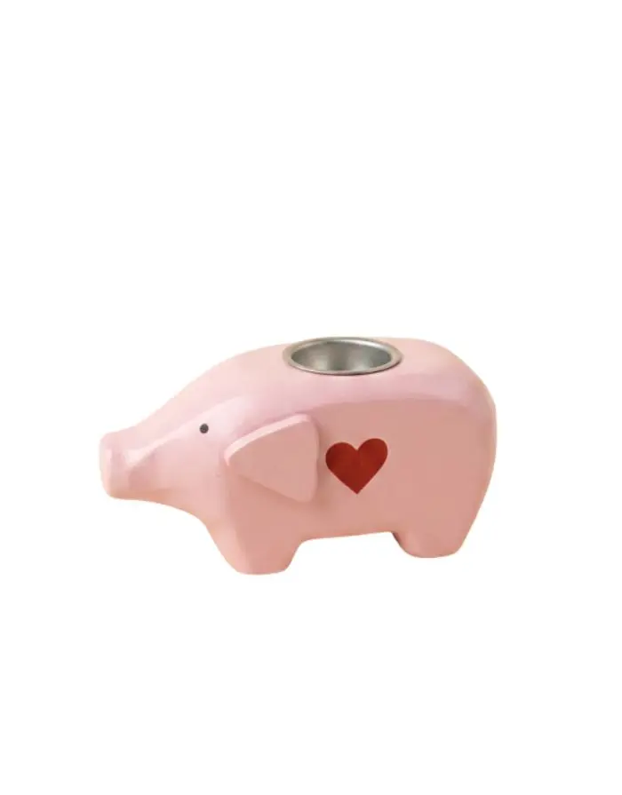 Kerzenhalter für Mini Kerzen Schweinchen I Rosa