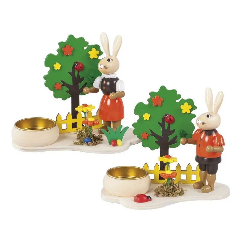 Kerzenhalter für Teelichte, 2er Set, mit Osterhasen, 12 cm, farbig