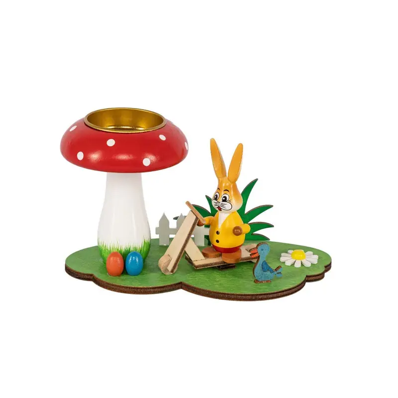 Kerzenhalter für Teelichte "Osterhase auf Roller mit Fliegenpilz", 8 cm