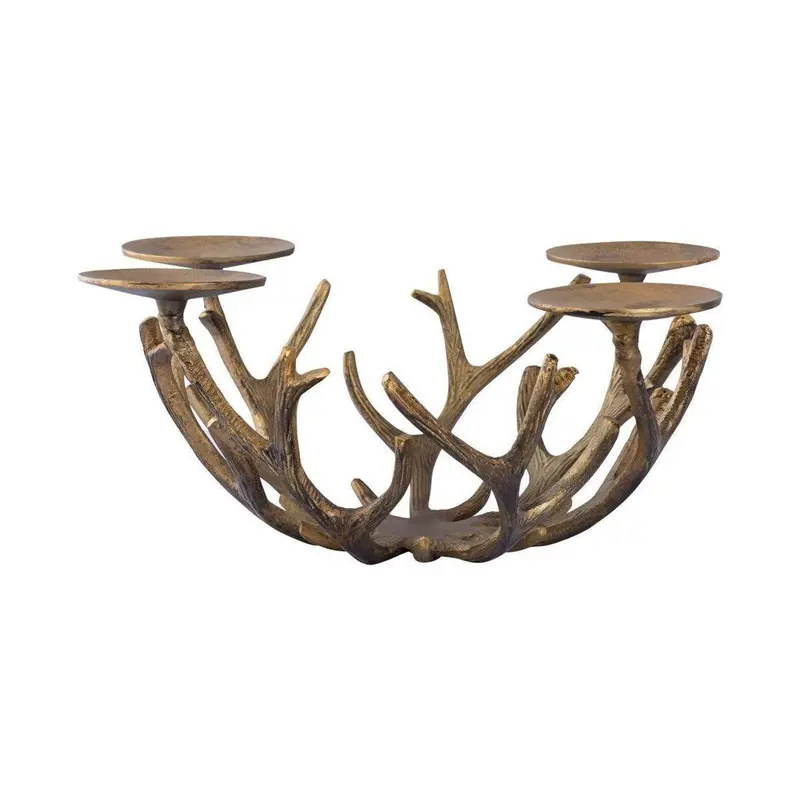 Kerzenhalter – Goldfarbenes Aluminium, Geweihförmiges Design, Vier Kerzenflächen – Cersei | PTMD