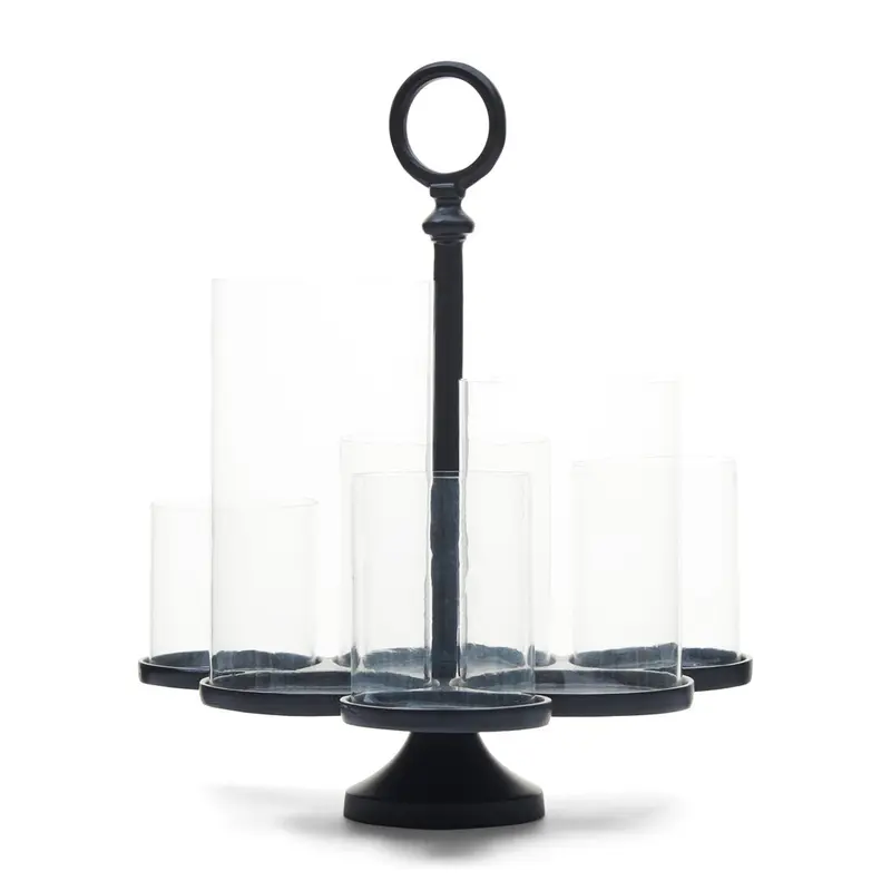 Kerzenhalter Mattschwarz Aluminium und Glas, Silber, 36.5x35x42 cm – Lisbon Multiple Hurricane 1 | Rivièra Maison