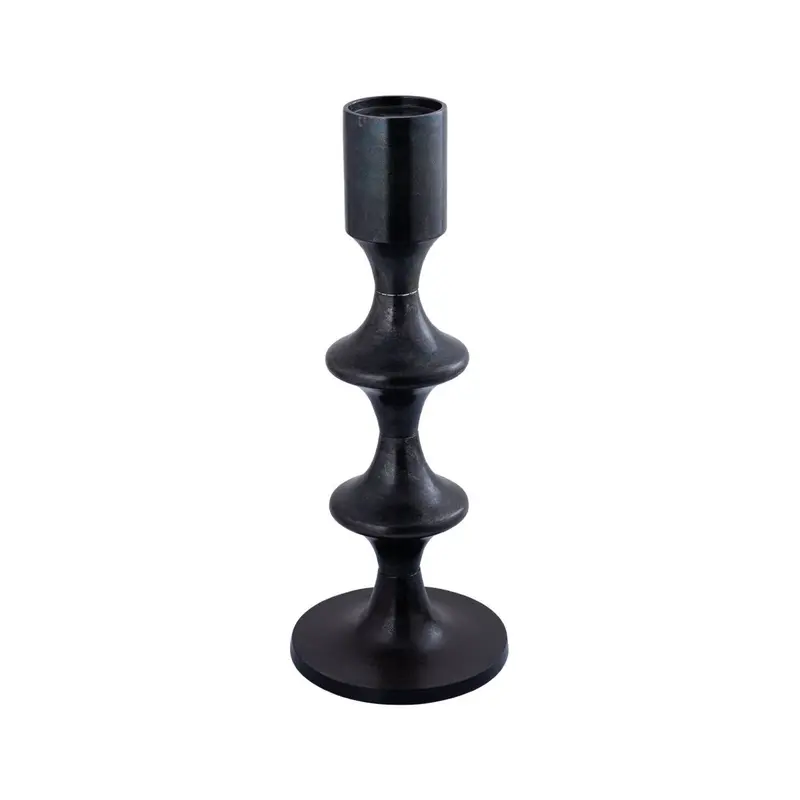 Kerzenhalter – Modernes Design, Runde Form, Aluminium Material, Schwarz, Niedrig – Taika | PTMD