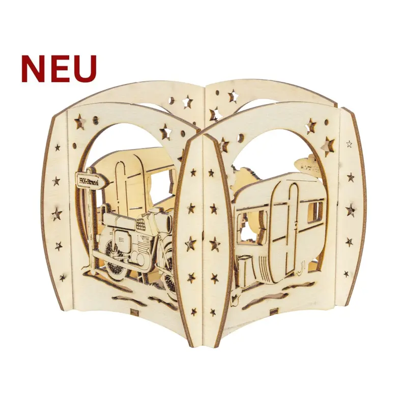 Kerzenhalter "(N)ostalgie - Camping" für 1 Teelicht, natur, 12 cm