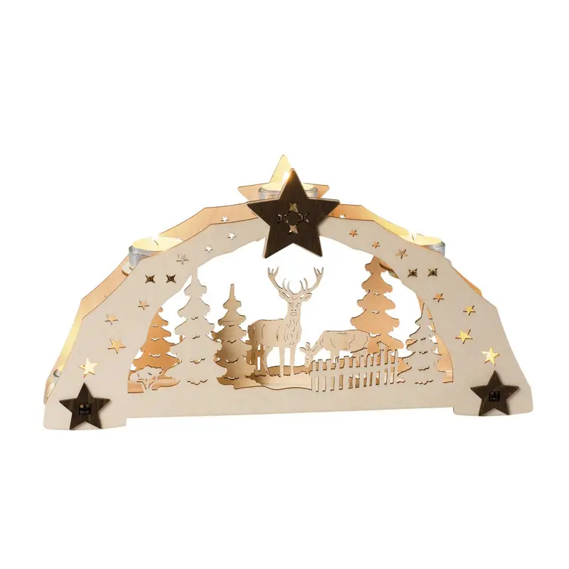 Kerzenhalter "Rehe" für 5 Teelichte, natur, 38 cm