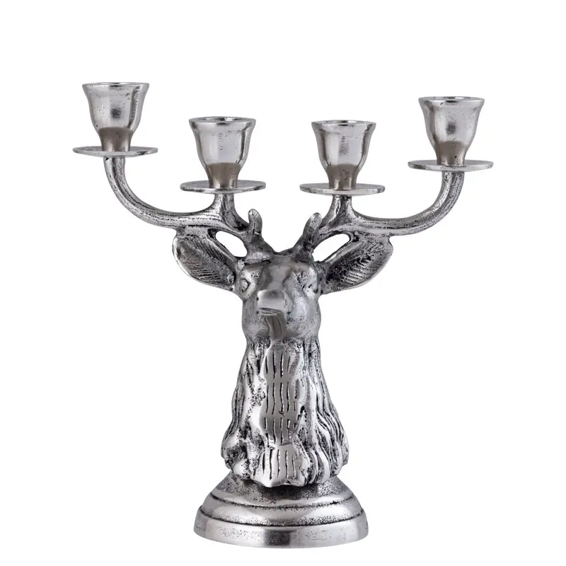 Kerzenhalter – Silberfarbenes Aluminium, Rentiermotiv, Vierarmiges Design – Thien | PTMD