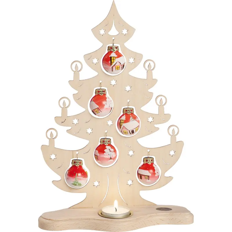 Kerzenhalter "Tannenbaum" mit roten handbemalten Glaskugeln, für 1 Teelicht, 30,5 cm
