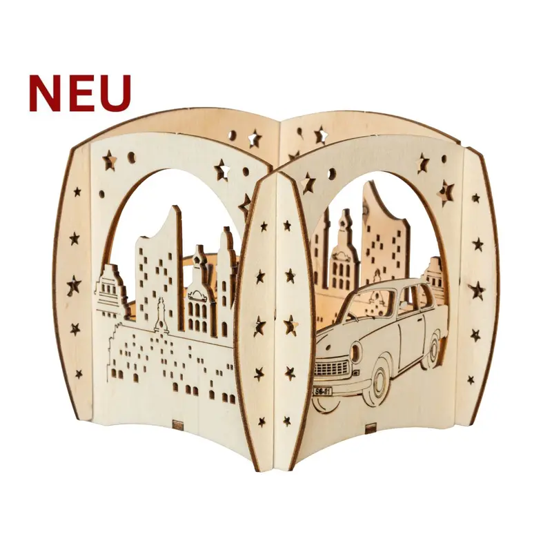 Kerzenhalter "Trabant und Wartburg" für 1 Teelicht, natur, 12 cm