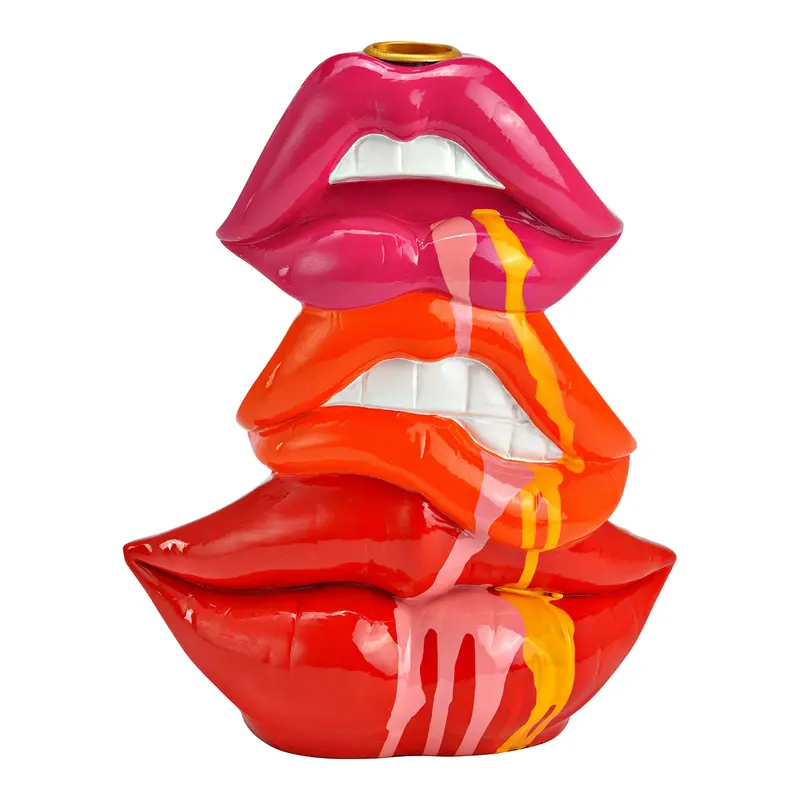 Kerzenständer  aus pink-rotem Poly Lippen-Design & modernem Dekor | Wurm
