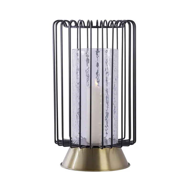 Kerzenständer – Drahtgeflecht Design, Gehämmertes Glas, Schwarz Gold, Höhe 40 cm - Malibu 125 | Kayoom