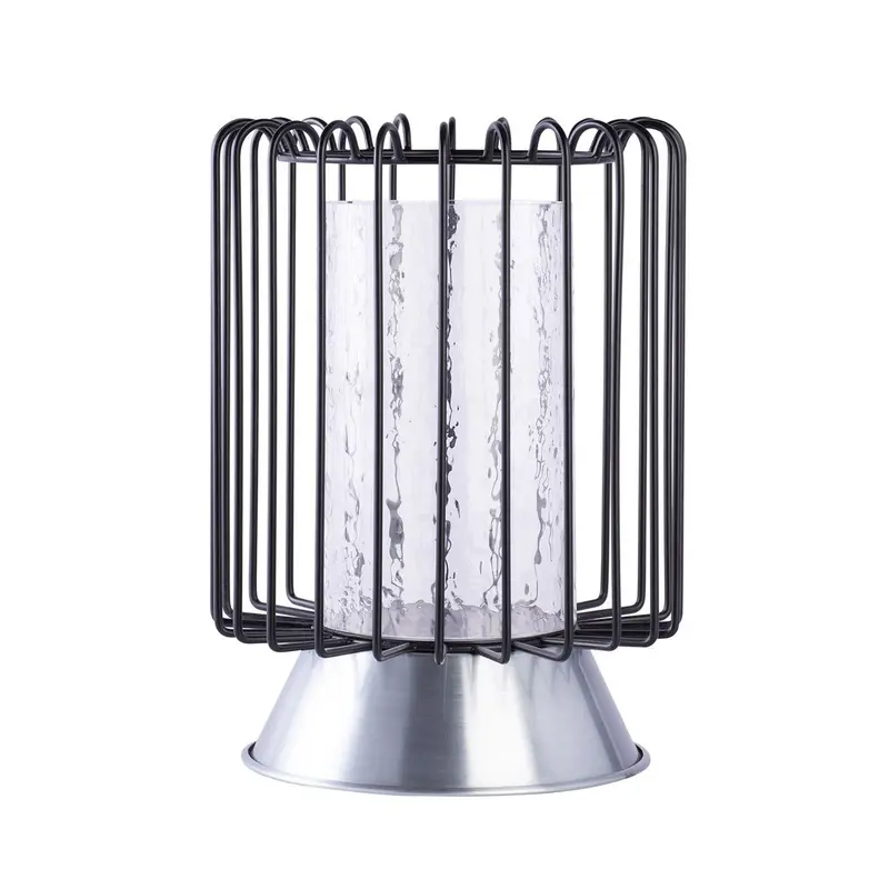 Kerzenständer – Drahtgeflecht Design, Gehämmertes Glas, Schwarz Silber, Höhe 31 cm - Malibu 225 | Kayoom