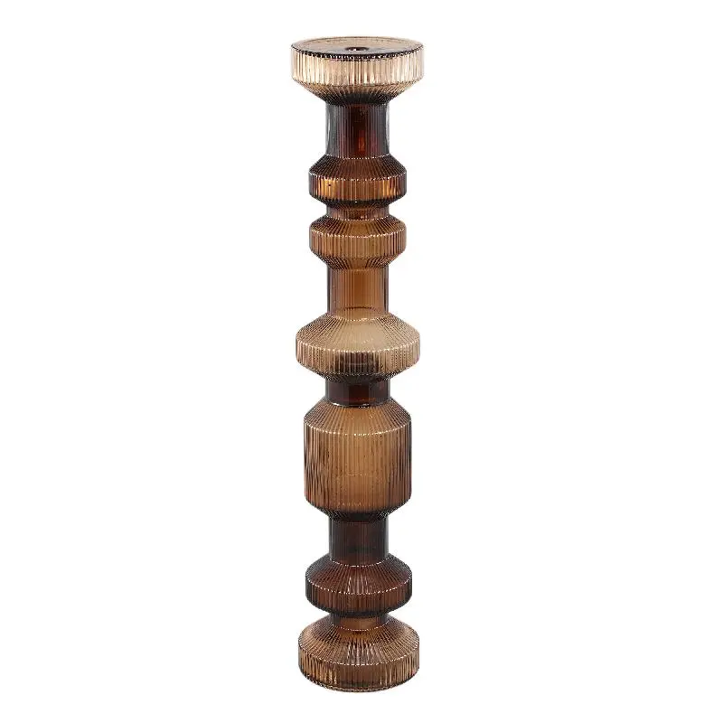 Kerzenständer – Geripptes Glas, Bauschige Form, Braune Oberfläche, L – Galinda | PTMD