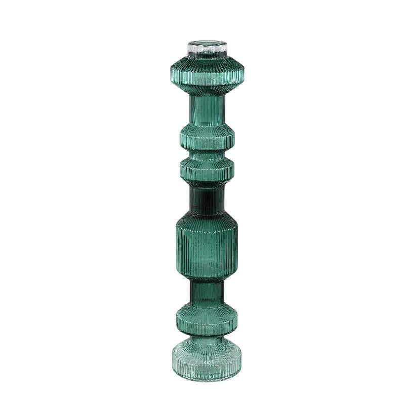 Kerzenständer – Geripptes Glas, Bauschige Form, Dunkelgrüne Oberfläche, M – Galinda | PTMD