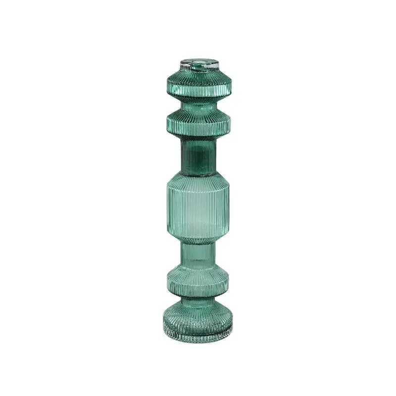 Kerzenständer – Geripptes Glas, Bauschige Form, Dunkelgrüne Oberfläche, S – Galinda | PTMD
