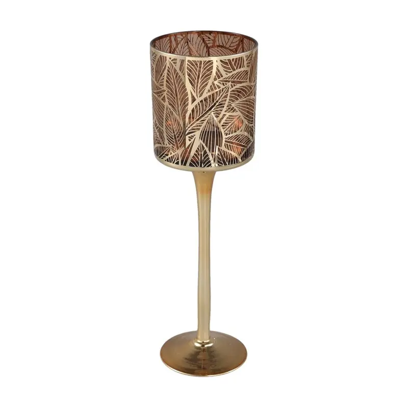Kerzenständer – Goldglas, Blattmuster, Strukturglas, 30 cm - Sariska | PTMD