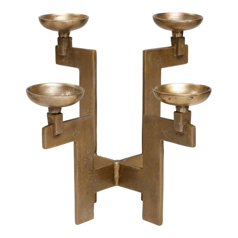 Kerzenständer – Messingfarbenes Aluminium, Geometrische Form, Strukturierte Oberfläche – Leso | PTMD