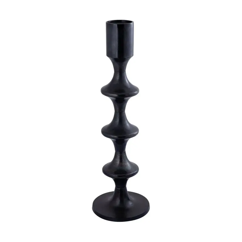 Kerzenständer – Modernes Design, Runde Form, Aluminium Material, Schwarz, Hoch– Taika | PTMD
