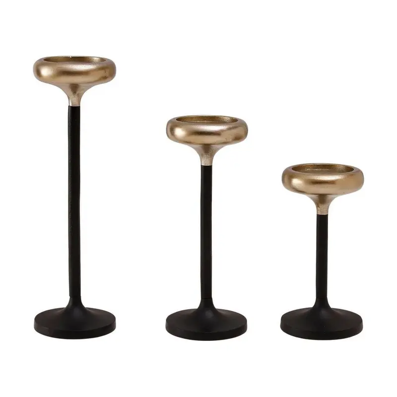 Kerzenständer – Schwarz-Messingfarbenes Aluminium, Schlanke Form, Runde Basis – Iresh | PTMD