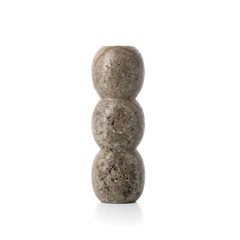 Kerzenständer – Travertin Material, Graue Farbe, Totem Design, L | Bazar Bizar Antwerp