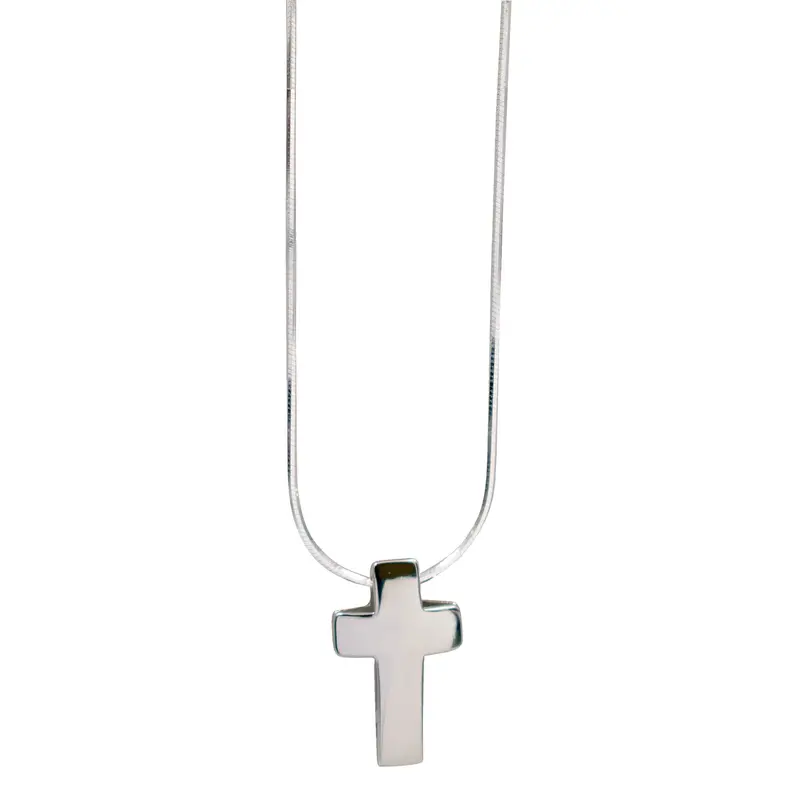 Kette mit gewölbtem Kreuzanhänger glänzend mit Schlangenkette