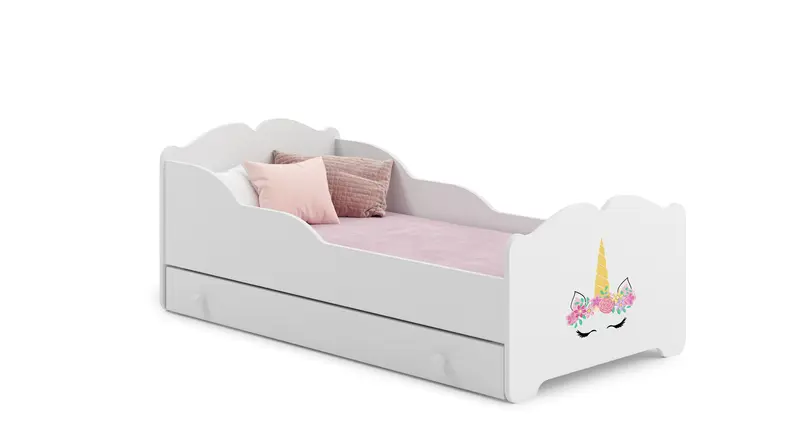 Kinderbett ANNA 140 x 70 cm Einhornhorn mit Schublade