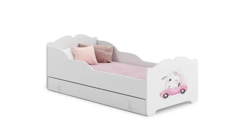 Kinderbett ANNA 140 x 70 cm Katze mit Schublade