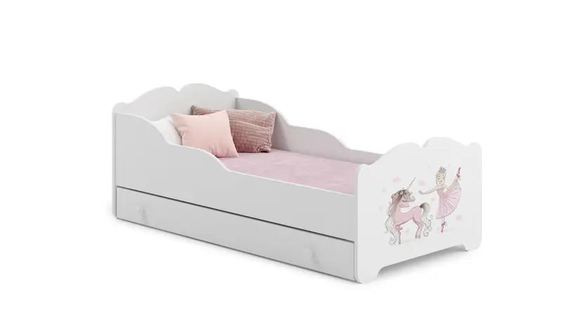 Kinderbett ANNA 140 x 70 cm Mädchen mit Einhorn mit Schublade