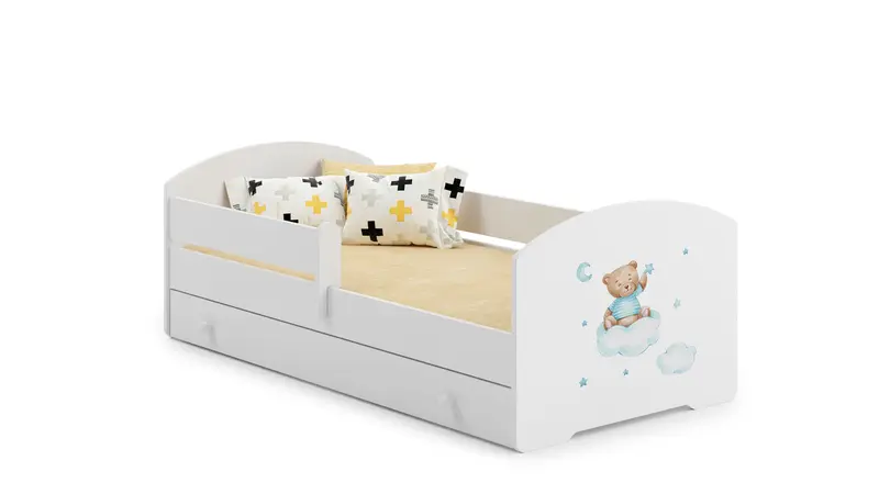 Kinderbett Luk 140 x 70 cm Blauer Bär mit Schublade