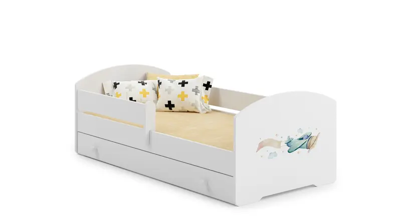 Kinderbett Luk 140 x 70 cm Flugzeug mit Schublade