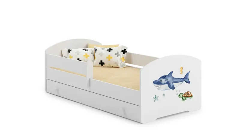 Kinderbett Luk 140 x 70 cm Hai mit Schublade
