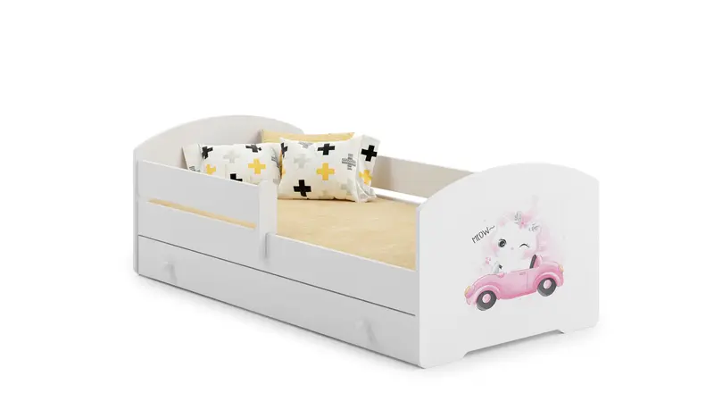 Kinderbett Luk 140 x 70 cm Katze mit Schublade