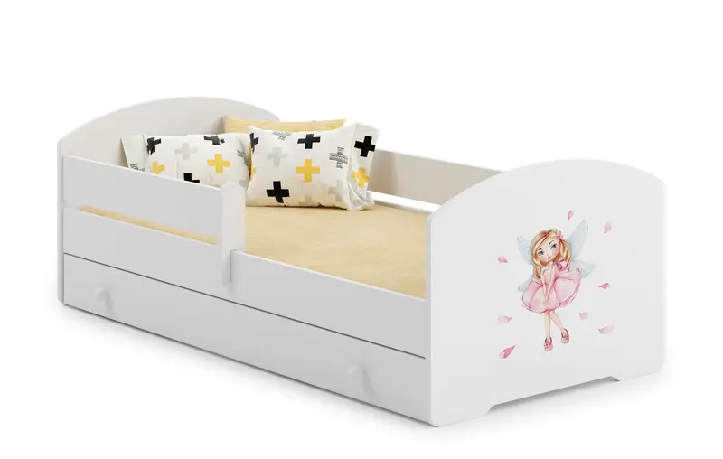 Kinderbett Luk 140 x 70 cm Mädchen mit Flügeln mit Schublade