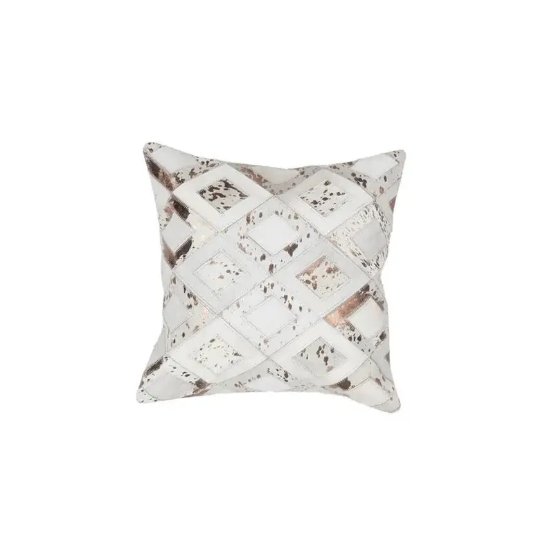 Kissen – Lederbezug, Metallic Effekt, Elfenbein Chrom, 45 x 45 cm - Spark 110 | Kayoom