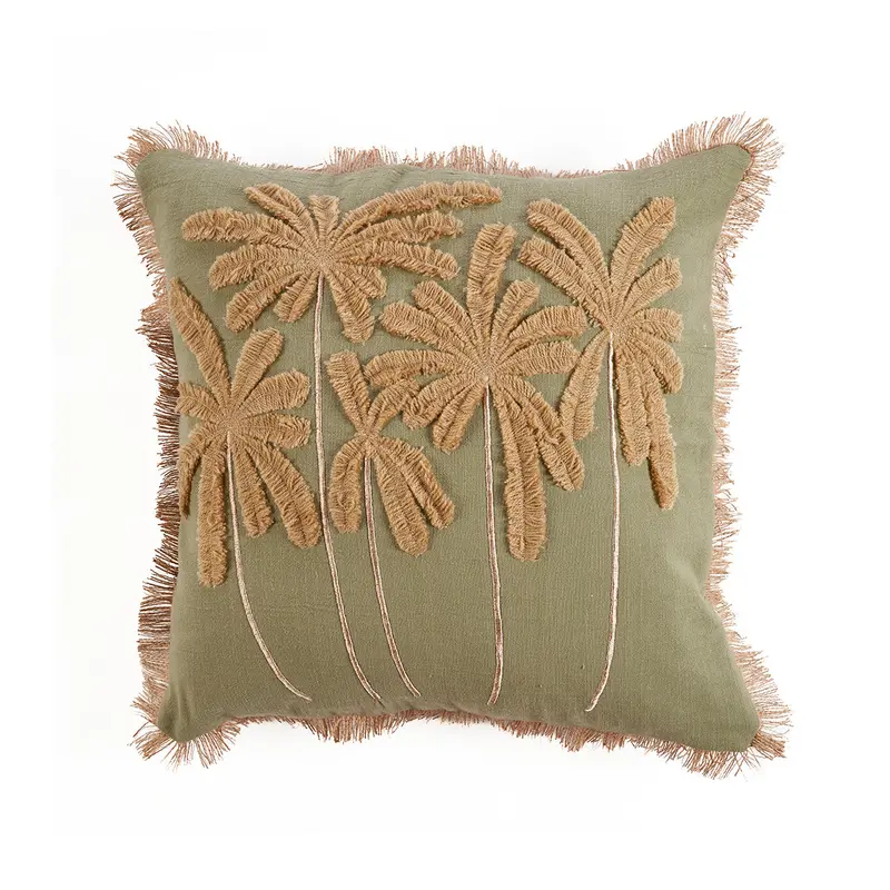 Kissenbezug – Baumwolle Material, Zeitloses Design, Waldgrüner Ton - Tropical Breeze | Bazar Bizar Antwerp