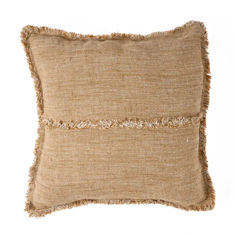 Kissenbezug – Leinen Material, Boho Stil, Natur Braun Ton - Sahara Fringe | Bazar Bizar Antwerp