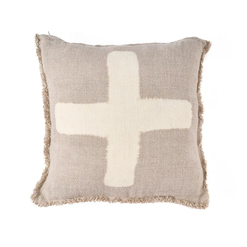 Kissenbezug – Leinen Material, Boho Stil, Natur Weiß Ton - Cross | Bazar Bizar Antwerp