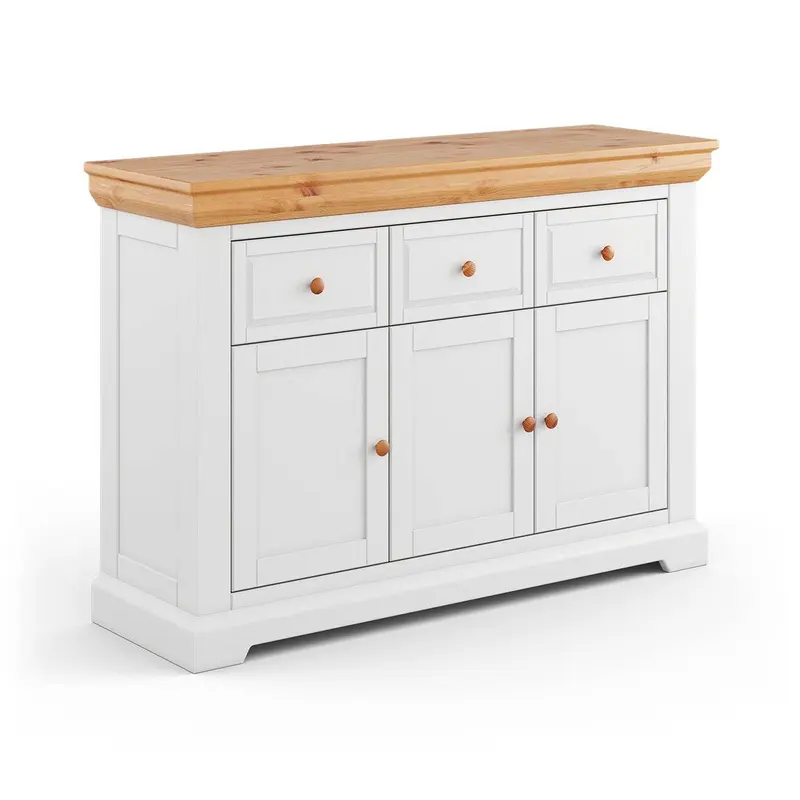 Kleines Sideboard aus Massivholz | Dreitürige Wohnzimmerkommode Marone Elite mit drei Schubladen