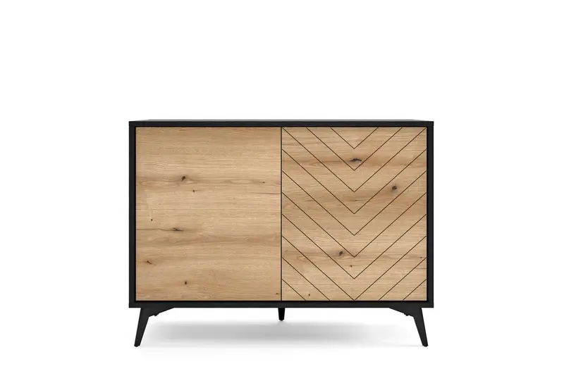Kommode – DIAMOND – K104 Eiche Evoke / Schwarz, modernes Design mit eleganten Fronten