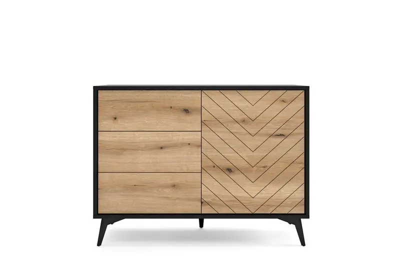 Kommode – DIAMOND – KSZ104 Eiche Evoke / Schwarz, modernes Design mit Schubladen & Tür