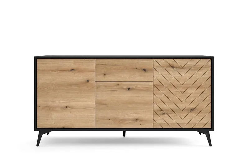 Kommode – DIAMOND – KSZ154 Eiche Evoke / Schwarz, modernes Design mit Schubladen & Türen