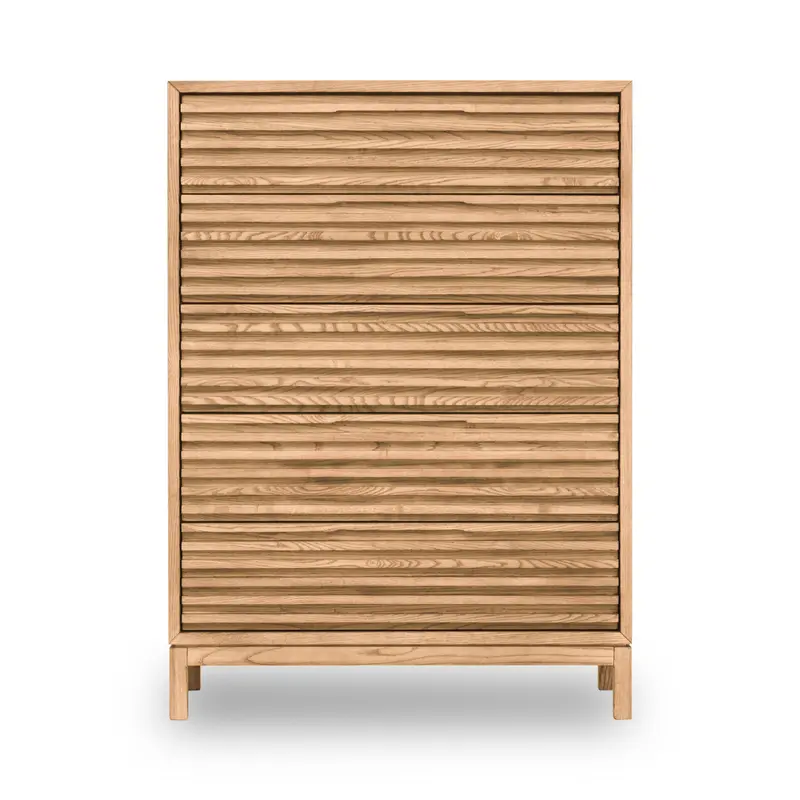 Kommode – Eschenholz Material, Lamellenfront Design, Flaxen Naturton, 132 cm Höhe - Tanner | Modus Furniture International