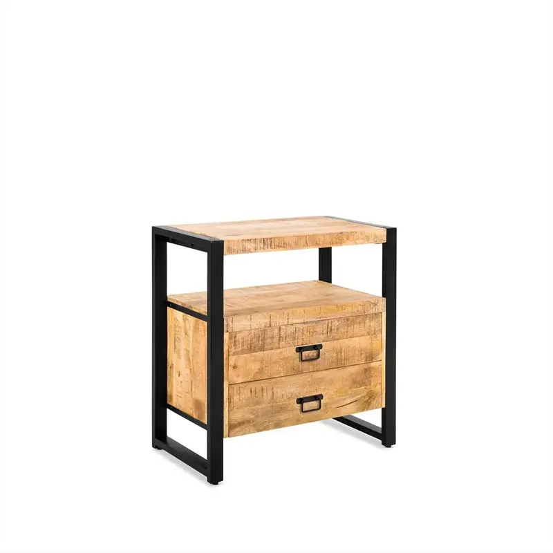 Kommode – Mangoholz Oberfläche, Schwarzes Stahlgestell, Natürliche Oberfläche, 80 cm - Britt | Benoa