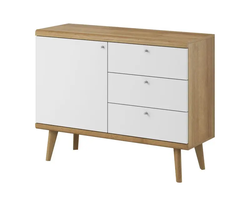 Kommode – PRIMO – PKSZ107 – Weiß / Sonoma Eiche – Kompakte Designkommode mit moderner Holzoptik
