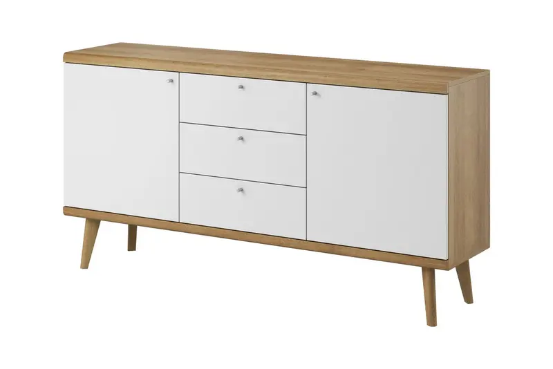 Kommode – PRIMO – PKSZ160 – Weiß / Sonoma Eiche – Breite Stauraumkommode mit moderner Holzoptik
