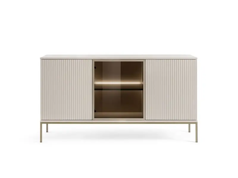 Kommode – SENTO – K154 mit Push-to-open, Glastür und LED-Beleuchtung
