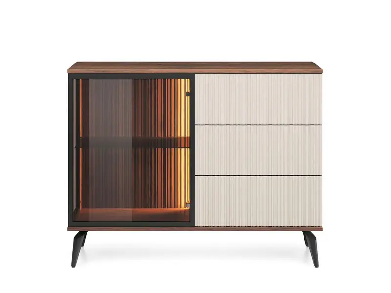 Kommode – VICI – KSZ103 Kaschmir / Walnuss, moderne Eleganz mit LED-Beleuchtung