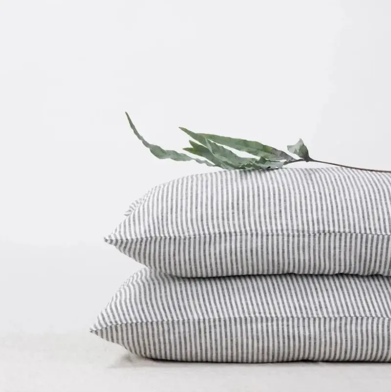 Kopfkissenbezug aus Leinen im Doppelpack – Black Stripes